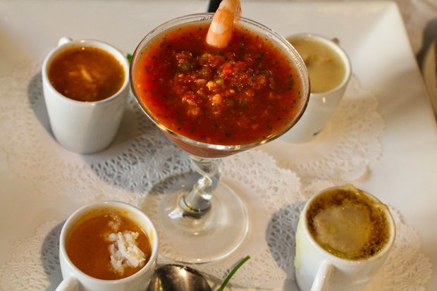 Cold Gazpacho with Shrimp & Soup Samplers Saltwater Cafe Venice FL Restaurant Review